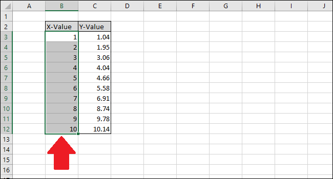 select the x-value column