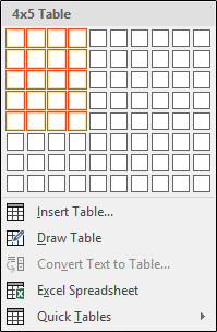 Insert Table quick grid