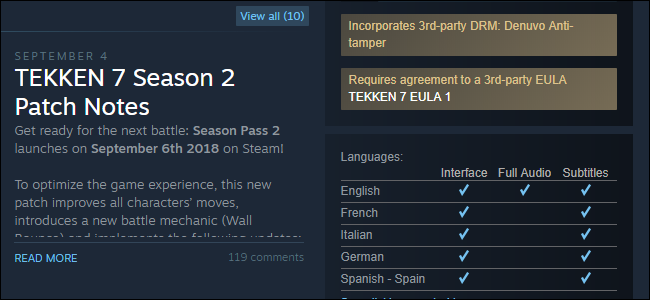 Steam showing that a game contains Denuvo. 