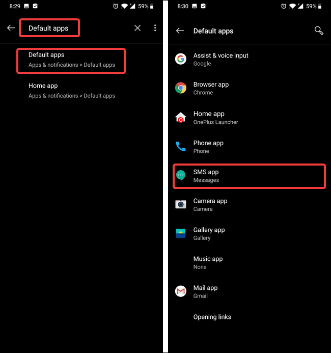 perform a search for default apps