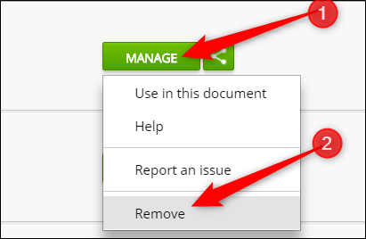 Click Manage, then click Remove