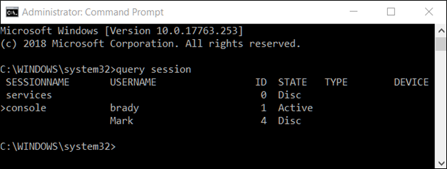 command prompt, query session command