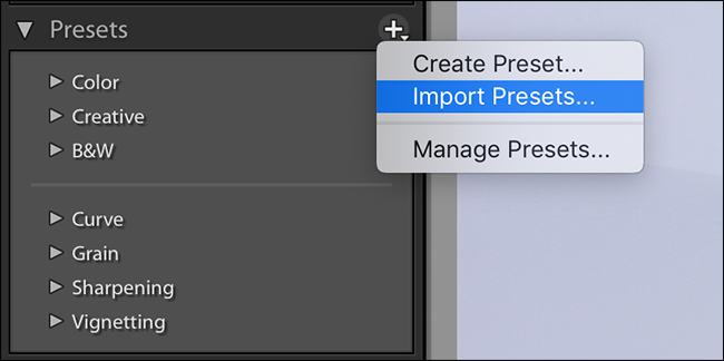 in the presets section, click the plus icon and choose import presets