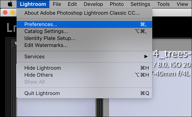 open the lightroom menu and click preferences