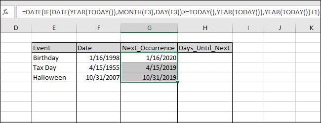 Next Occurrence Results