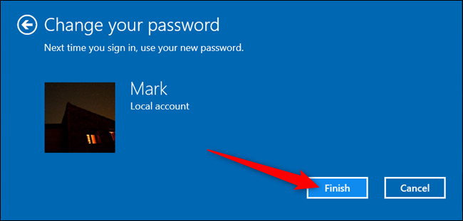 Click "Finish" to set your new password. 