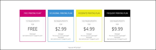 HP Instant Ink Pricing Plan