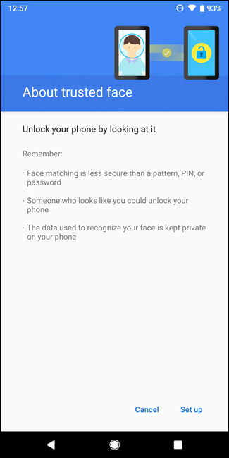 Android's Trusted Face menu