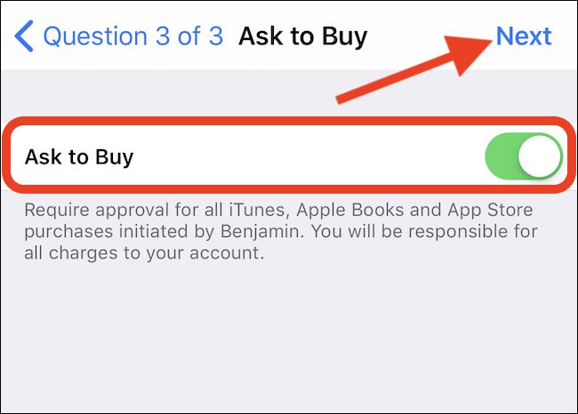 Enable purchase confirmation and tap next.