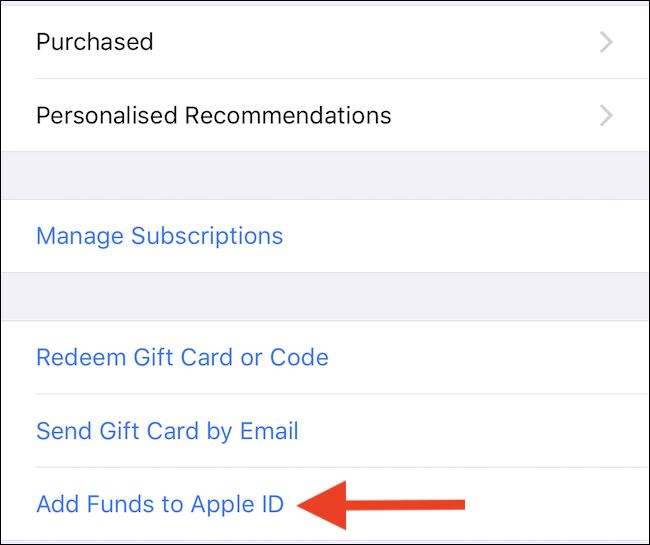 tap Add Funds to Apple ID