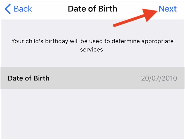 Enter date of birth. Tap Next