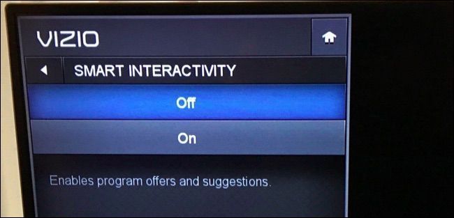 Vizio TV screen showing Smart Interactivity setting