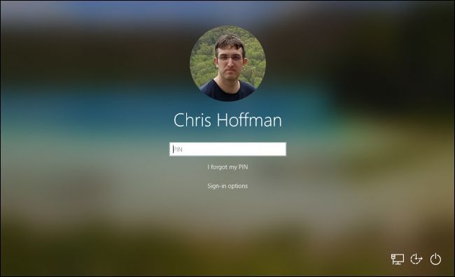 Windows 10's welcome screen with an acrylic background
