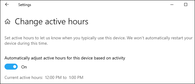 Active hours options in Settings