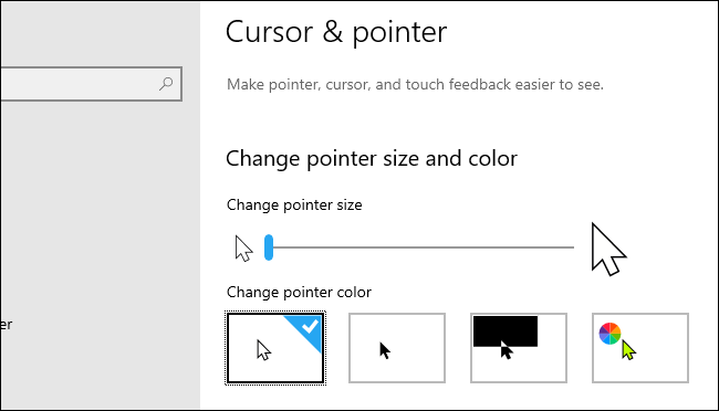 Windows 10's Cursor &amp; pointer settings page