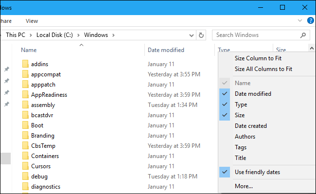 File Explorer showing the &quot;Use friendly dates&quot; option