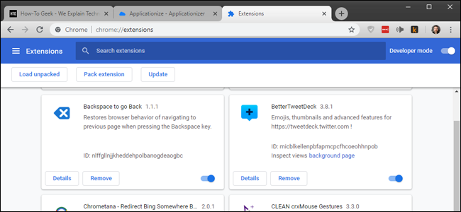 Chrome's Extensions interface.