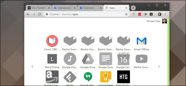 Chrome's Apps page. The new extension is at the bottom.