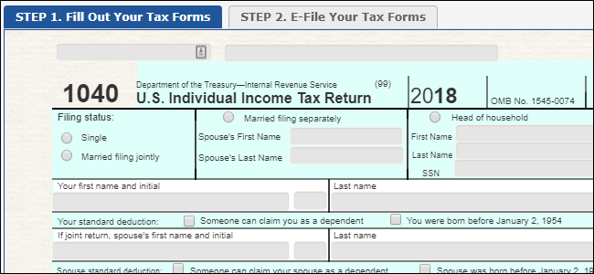 1040 form on Free File Fillable Forms website