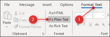 Click Format Text > Plain Text