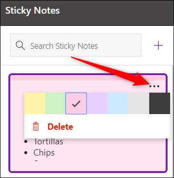 Click Sticky Notes Menu Icon