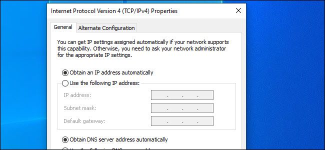 IP4 Dialog with an IP address assigned manually