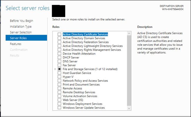 Select Server roles dialog