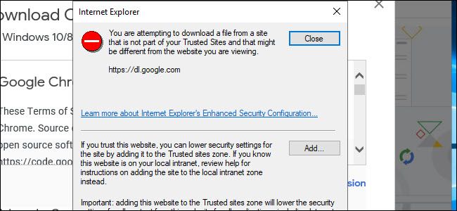 Internet Explorer download warning