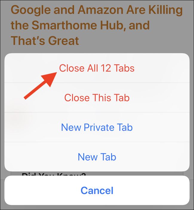 Tap Close All Tabs button