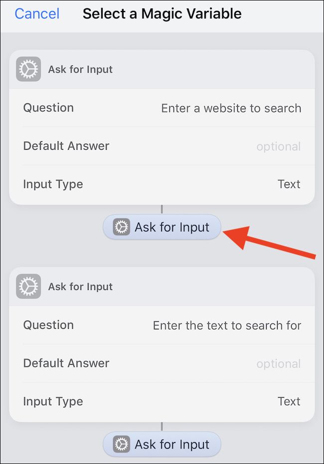 Tap the first Text Input action