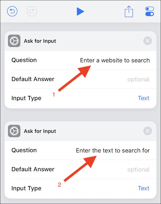 Enter two suitable strings of text for your two questions