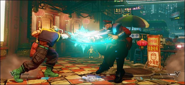 A screenshot from "Street Fighter" showing one character striking another.