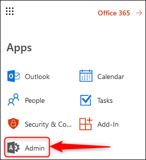 The Admin tile on the app launcher