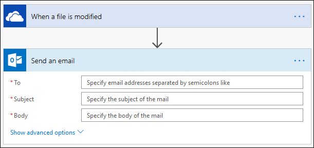 The &quot;Send an email&quot; action options