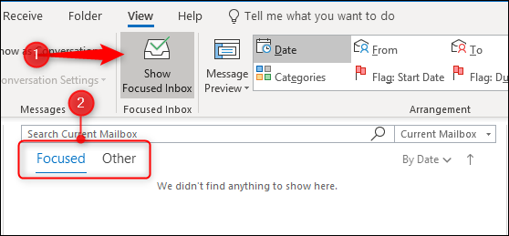 The Focued Inbox tabs