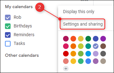 The Setting and sharing for the Google Calendar to be shared