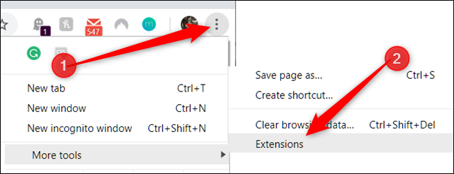 Click Menu icon, point to more tools, then click extensions