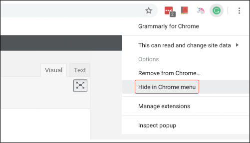 Hiding an extension in the Chrome menu