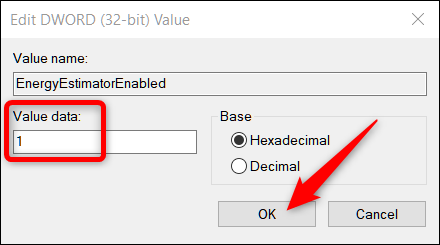 Set the Value Data field to 1, then click OK