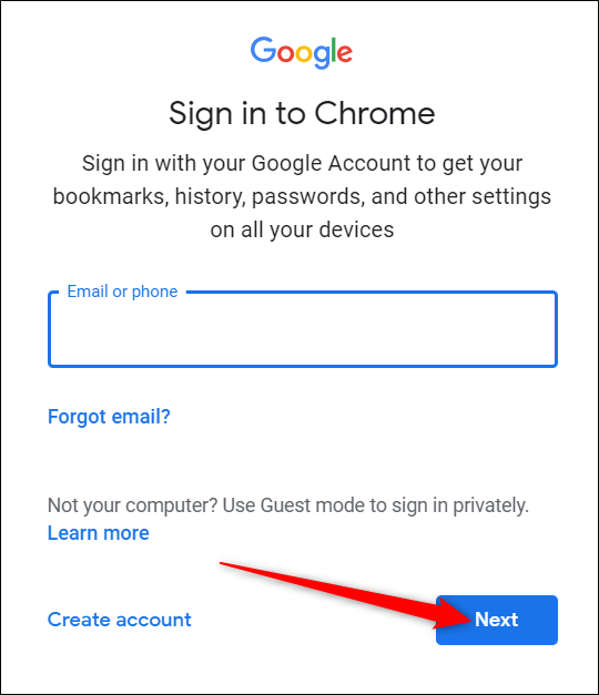 Enter your Google account and hit &quot;Next.&quot;