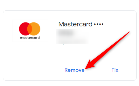 Under the credit card you want to delete, click Remove