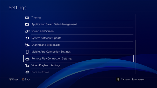 PS4 Settings menu