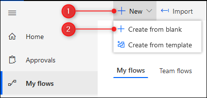 The New > Create from blank option