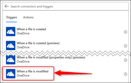 The "When a file is modified" OneDrive trigger