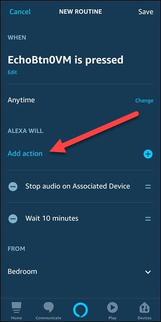 New routine dialog with arrow pointed to Add action.