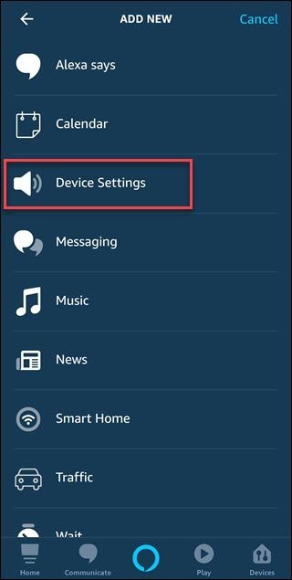 Add new dialog with box around Device settings option.