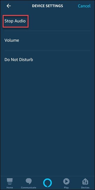 Device settings with Stop Audio option.
