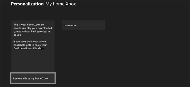 My home Xbox setting screen