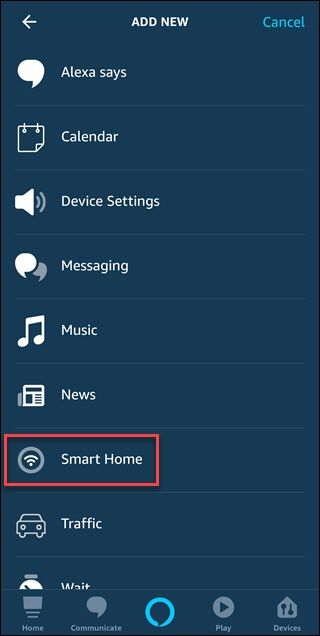 Add new dialog with box around smart home option