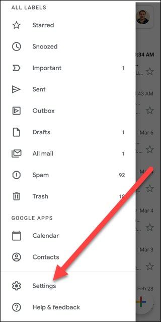 Gmail's menu